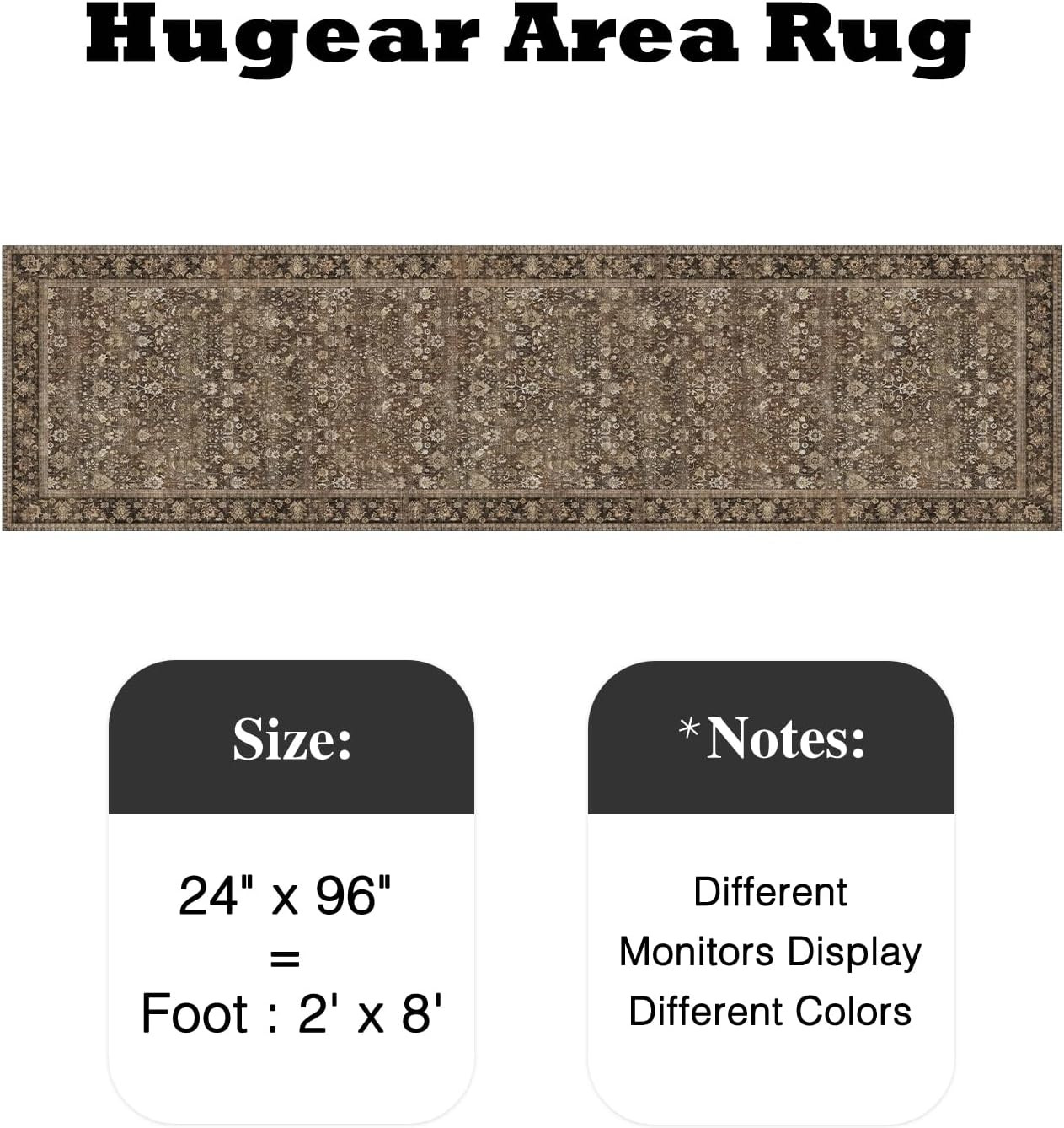 HUGEAR 2x8 Runner Rug Machine Washable Brown Hallway Area Rug Indoor Accent Rugs Floral Low Pile ... | Amazon (US)