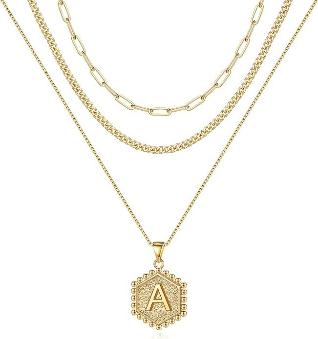 M MOOHAM Layered Initial Necklaces for Women, 14K Real Gold Plated Layered Necklaces for Women In... | Amazon (US)