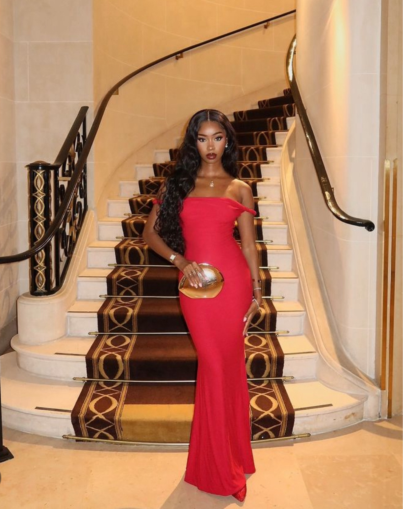 Wedding outfit 
Long off the shoulder red dress
Gold acrylic clutch 

#LTKWedding #LTKBeauty #LTKStyleTip