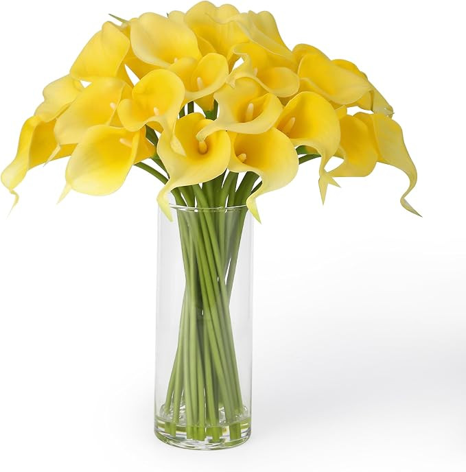 24 Stems Yellow Artificial Calla Lilies - Silk Fake Flowers Bouquet for Wedding Centerpiece | Amazon (US)
