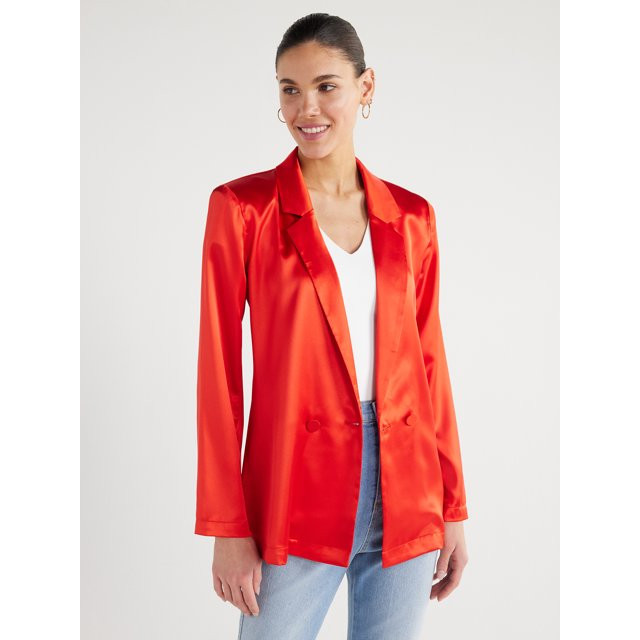Scoop Women’s High Shine Satin Blazer, Sizes XS-XXL | Walmart (US)