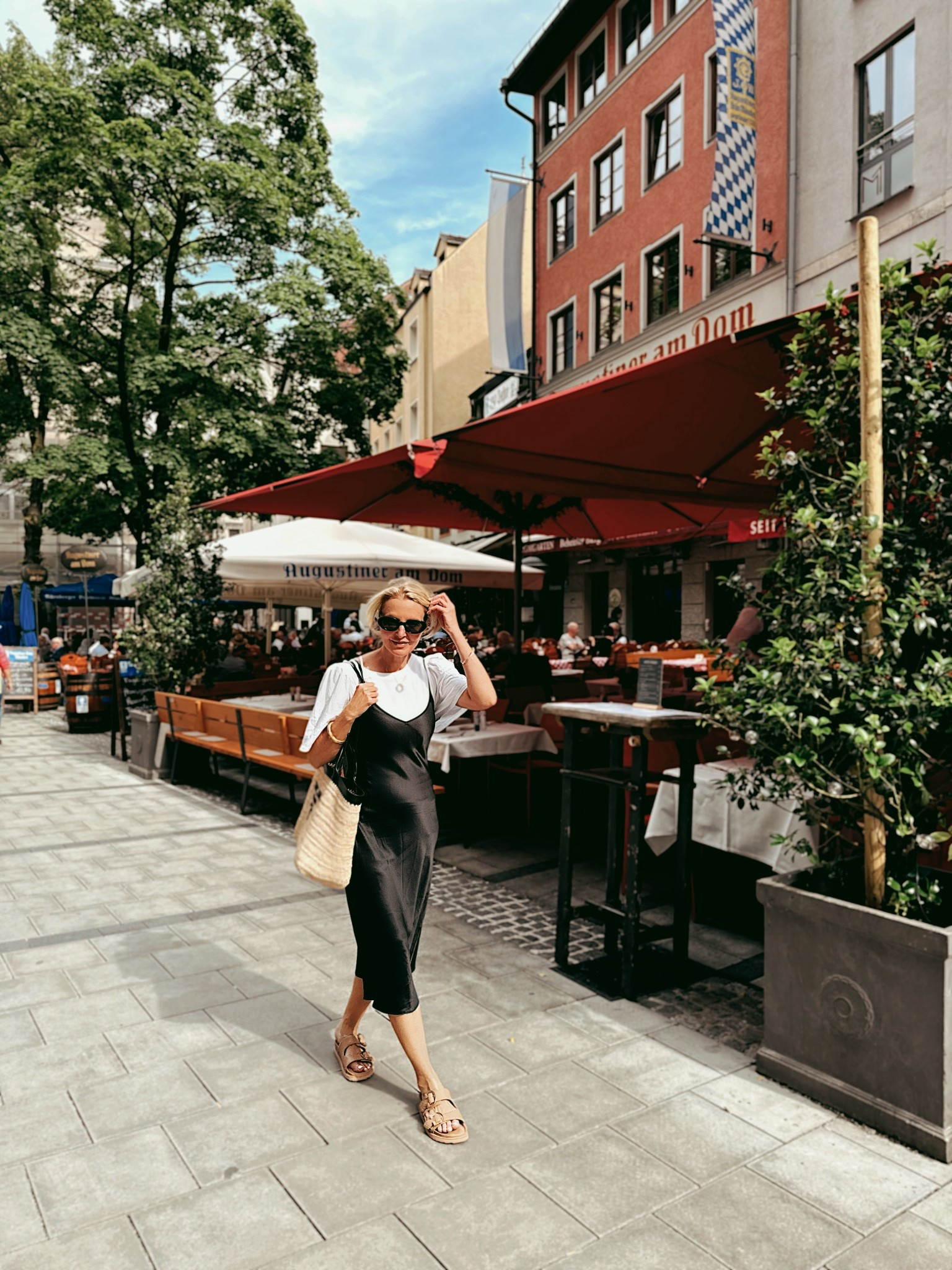 This black silk midi dress is not only incredibly versatile (perfect to wear for day or night!), it’s also washable and very affordable!!! I’m wearing an xs. 

Layer a tee under it or a blazer/jacket over it for additional coverage or wear it on its own. 

PRO TIP: Wear a fitted skirt slip to keep everything smooth and streamlined. 

~Erin xo