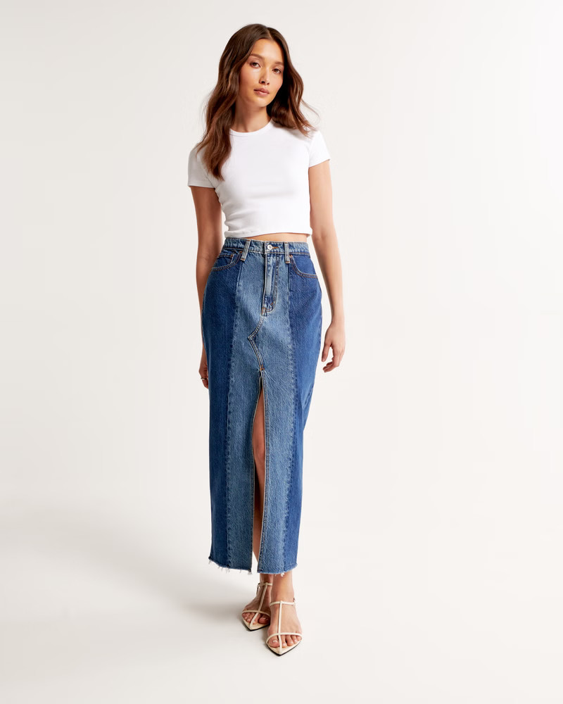 Two-Tone Denim Maxi Skirt | Abercrombie & Fitch (US)