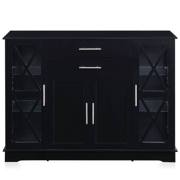 BELLEZE 47" Wood Storage Sideboard Buffet Cabinet Console Table - standard - Black | Bed Bath & Beyond