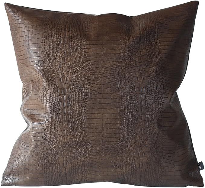 Kdays Dark Brown Crocodile Skin Thick & Soft Faux Leather Pillow Cover Decorative for Couch Throw... | Amazon (US)