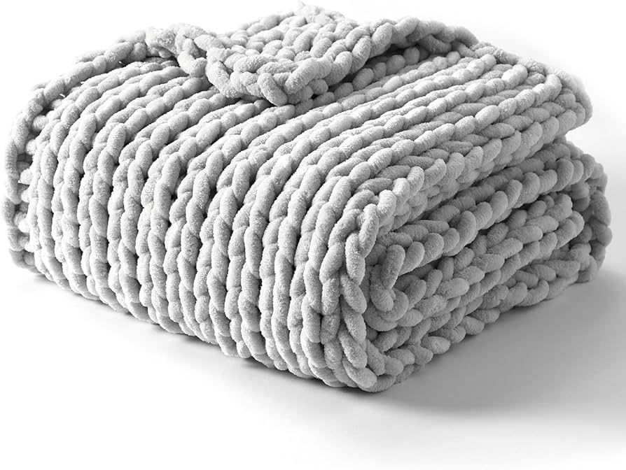 YnM Chunky Throw Blanket, Hand Knitted with Chenille Yarn, Skin Friendly, Ventilated and Breathable, | Amazon (US)