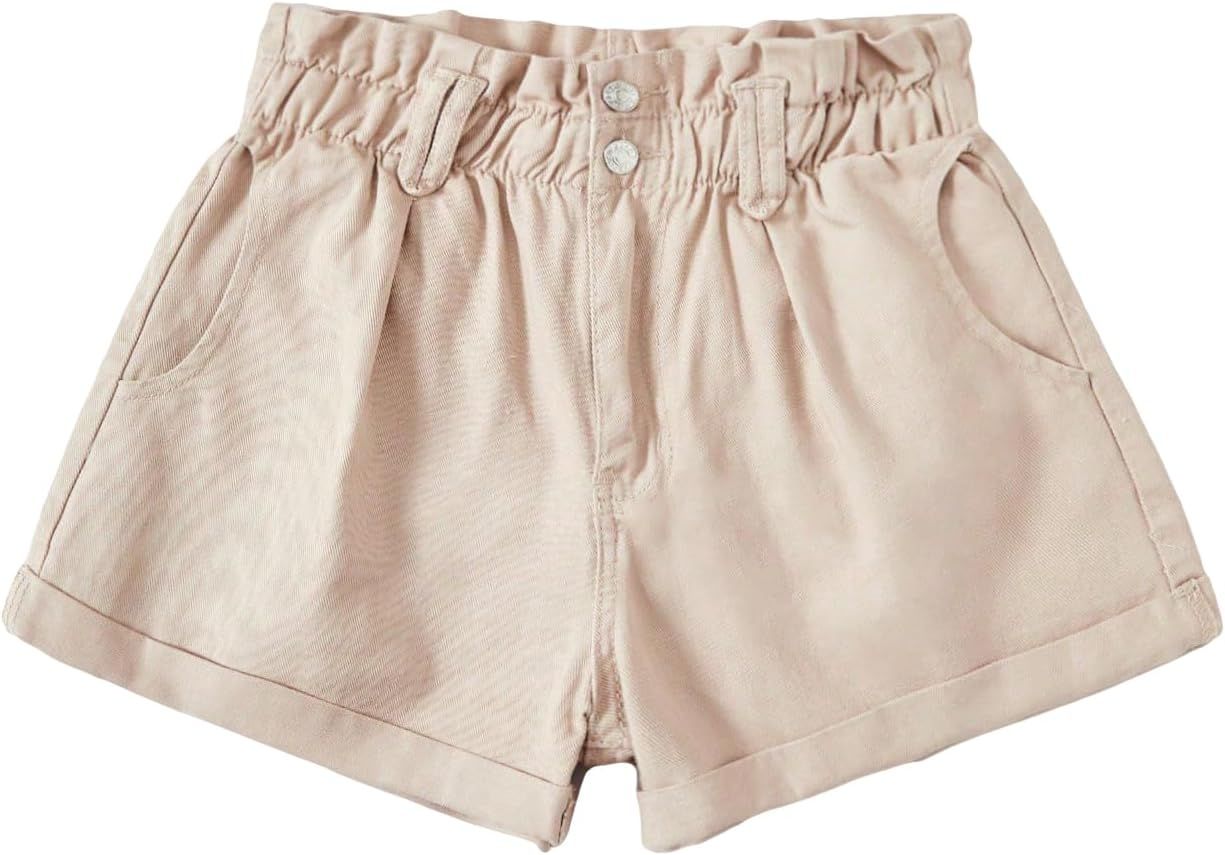 Floerns Women's Paperbag High Waist Casual Straight Leg Denim Shorts with Pockets | Amazon (US)