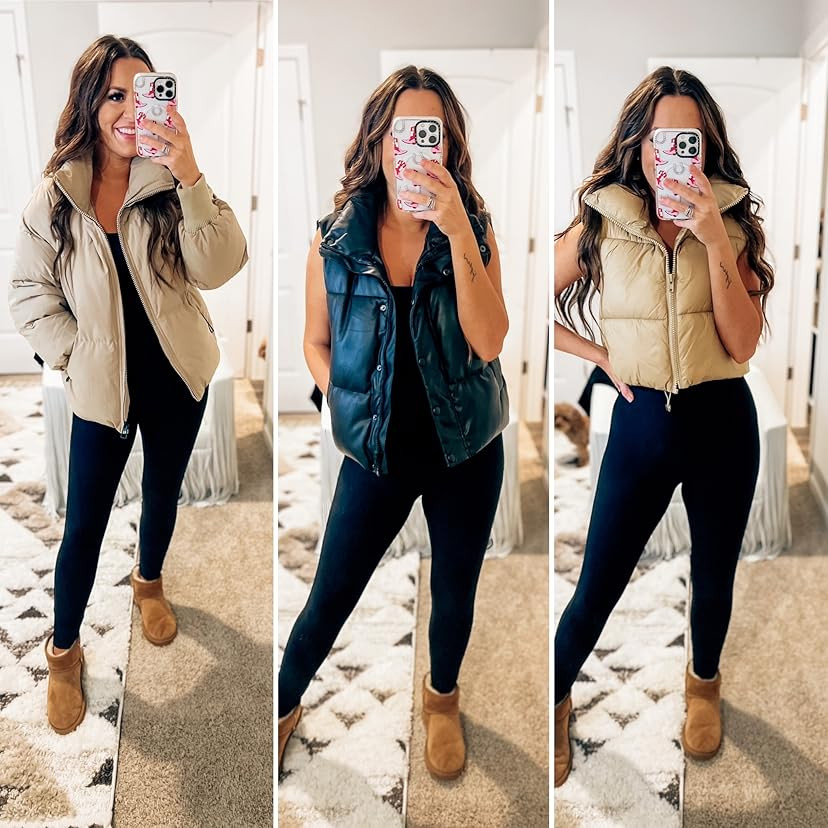 KEOMUD Women's Winter Crop Vest Lightweight Sleeveless Warm Outerwear Puffer Vest Padded Gilet | Amazon (US)