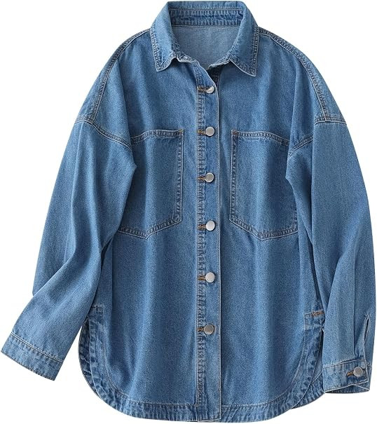 Women Denim Shirt Jean Jacket Oversize Button Down Shirt Long Sleeve Jean Tops Trendy Shackets | Amazon (US)