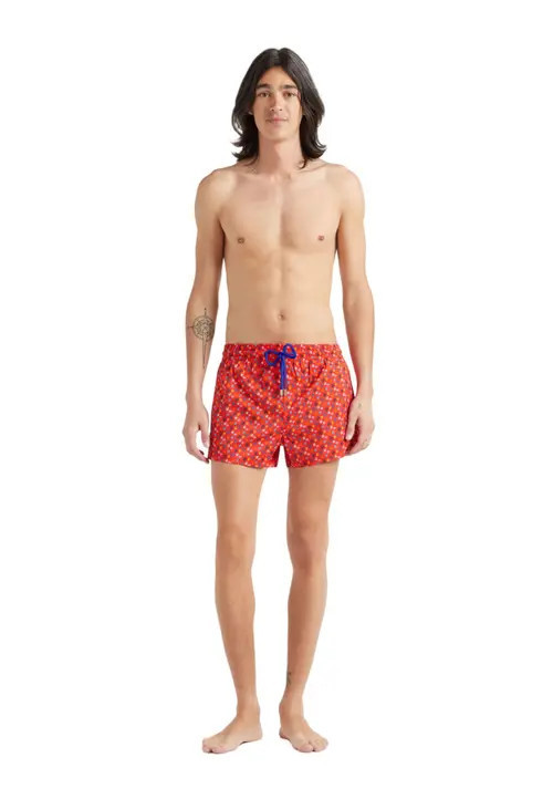 Vilebrequin Men's Micro Ronde Des Tortues Rainbow Stretch Swim Shorts in Coquelicot at Nordstrom, Size Xx-Large | Nordstrom