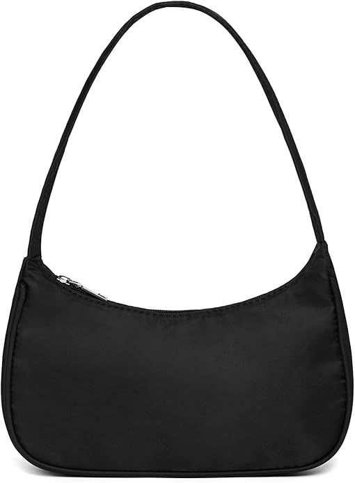 Classic black Handbags,Small Nylon Shoulder Bags with Zipper Closure for Minimalist women | Amazon (US)