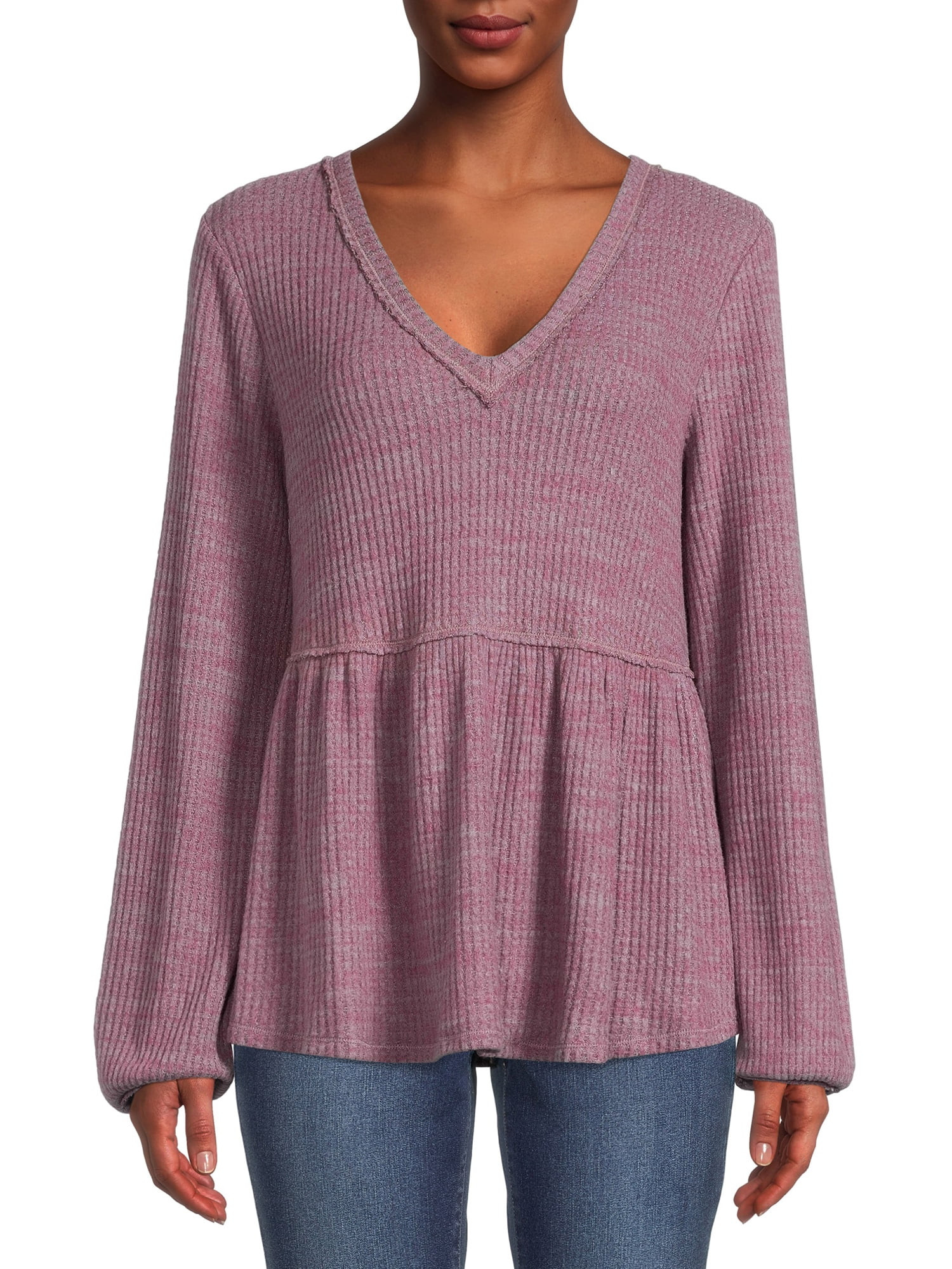 LA Threads Women's Space Dye Peplum Top with V-Neck | Walmart (US)