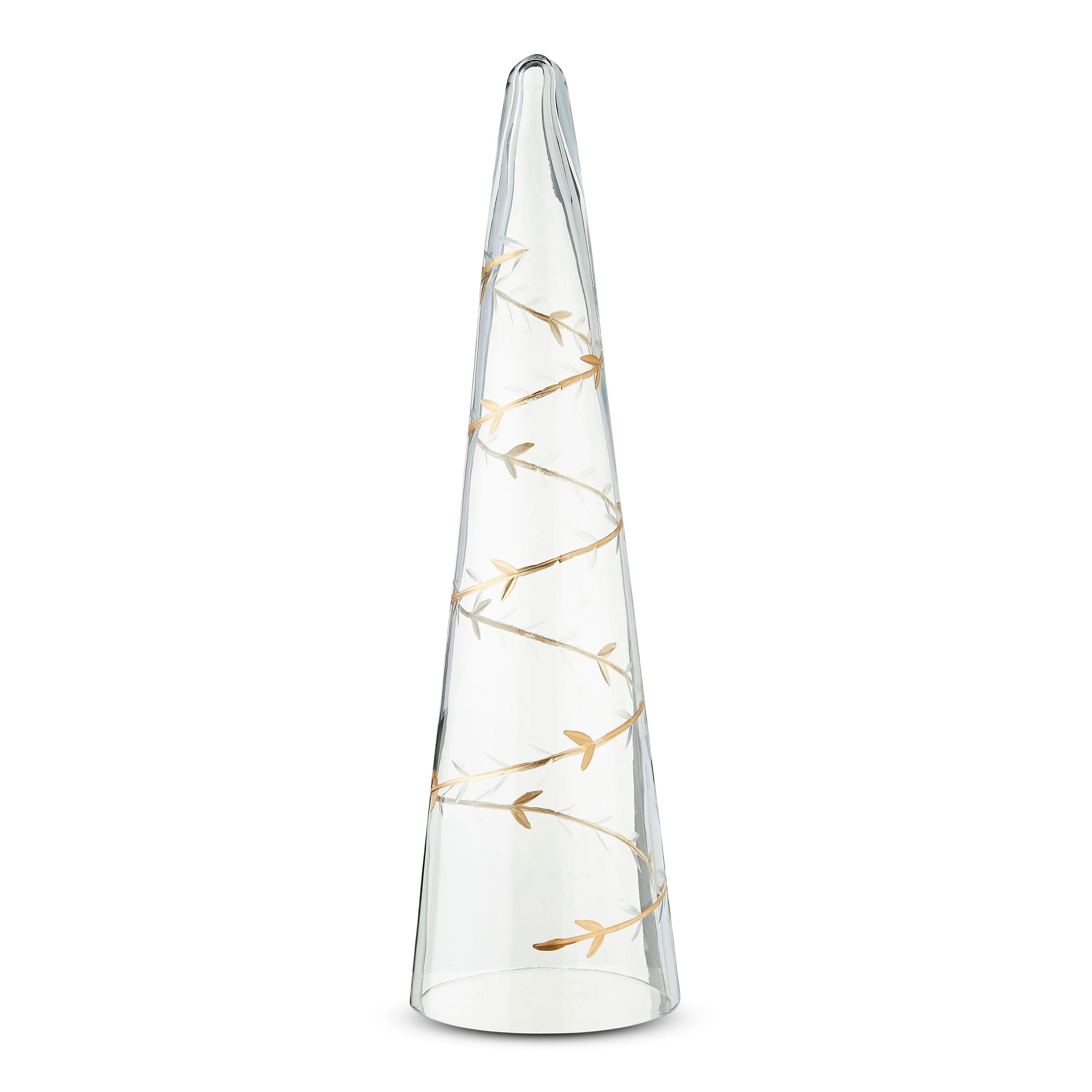 My Texas House 16.25 Inch Glass Cone Christmas Tabletop Decor- Gold Etched Leaf Finish | Walmart (US)