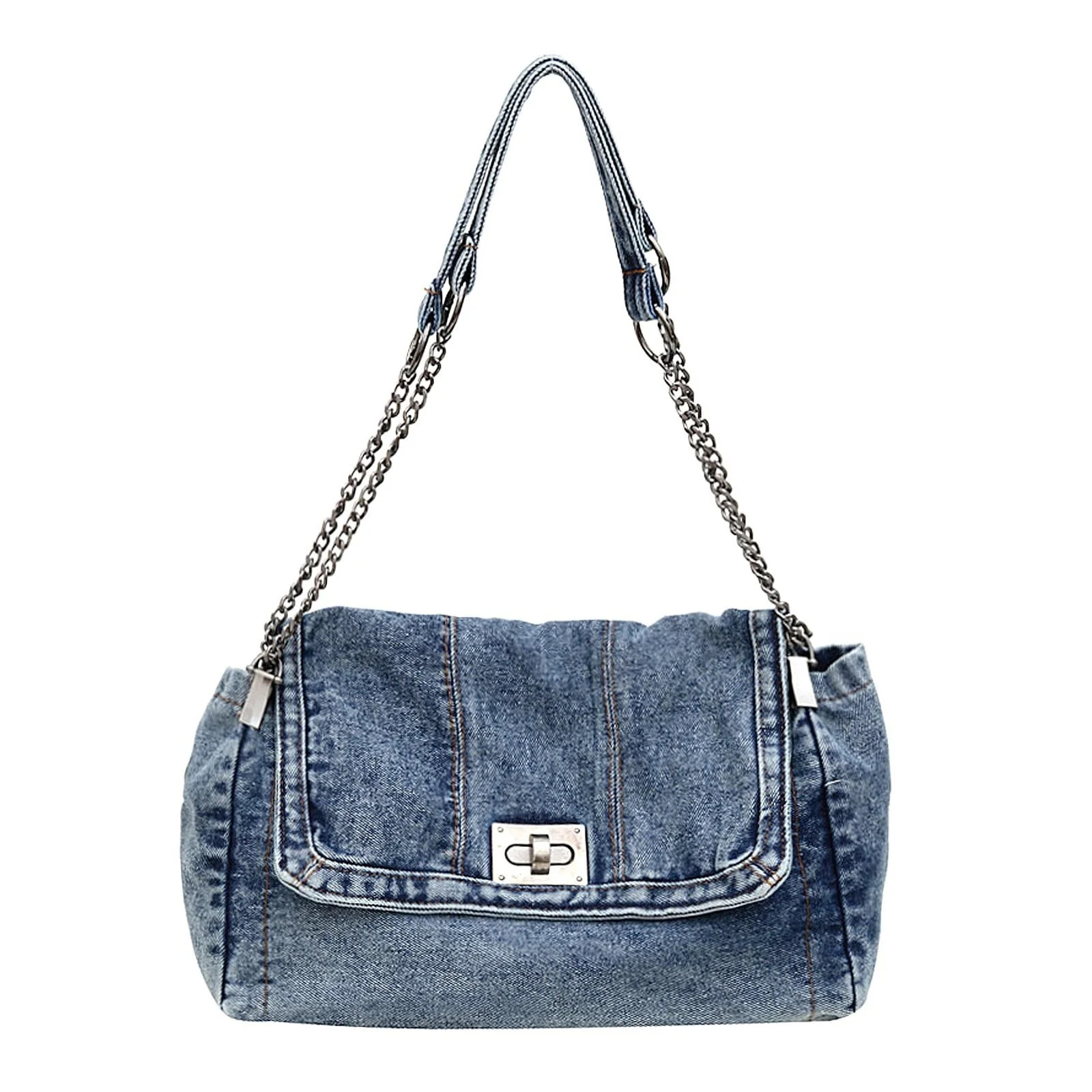 Large Denim Purses for Women Denim Tote Bag Casual Retro Crossbody Lightweight Shoulder Bag Canva... | Walmart (US)