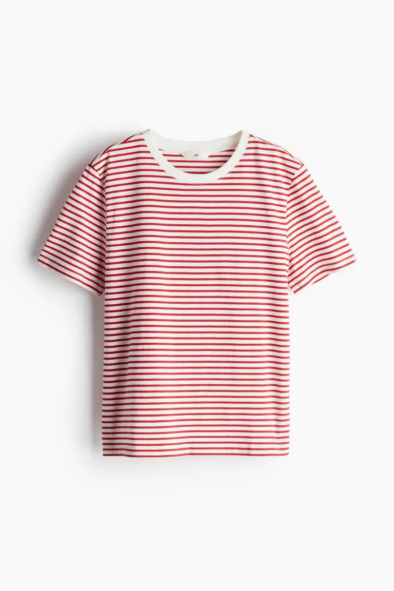 Cotton T-shirt - Round Neck - Short sleeve - White/Fruit Du Marché - Ladies | H&M US | H&M (US + CA)