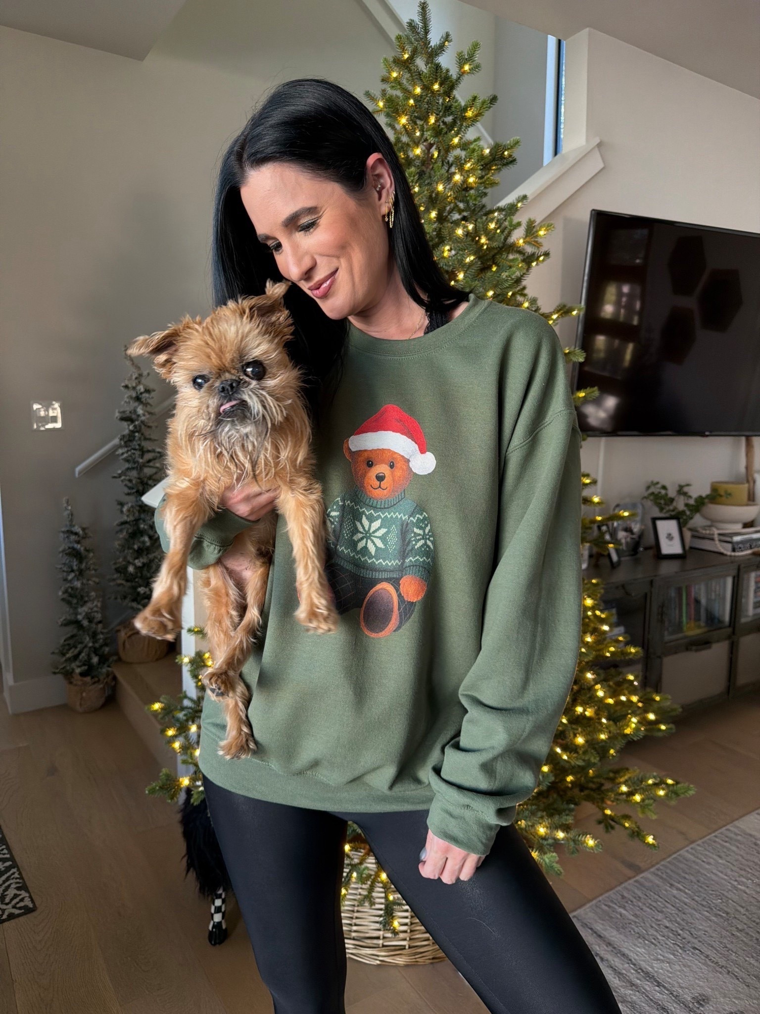 How cute is this little teddy bear Christmas sweatshirt? It is currently 10% off for Black Friday. I wear the size medium. My SPANX faux leather leggings are 50% off and only $49 from $98. I wear the size small.

#LTKHoliday #LTKGiftGuide #LTKFindsUnder50