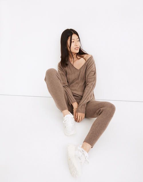 (Re)sourced Cashmere Stitched-Rib V-Neck Sweater | Madewell