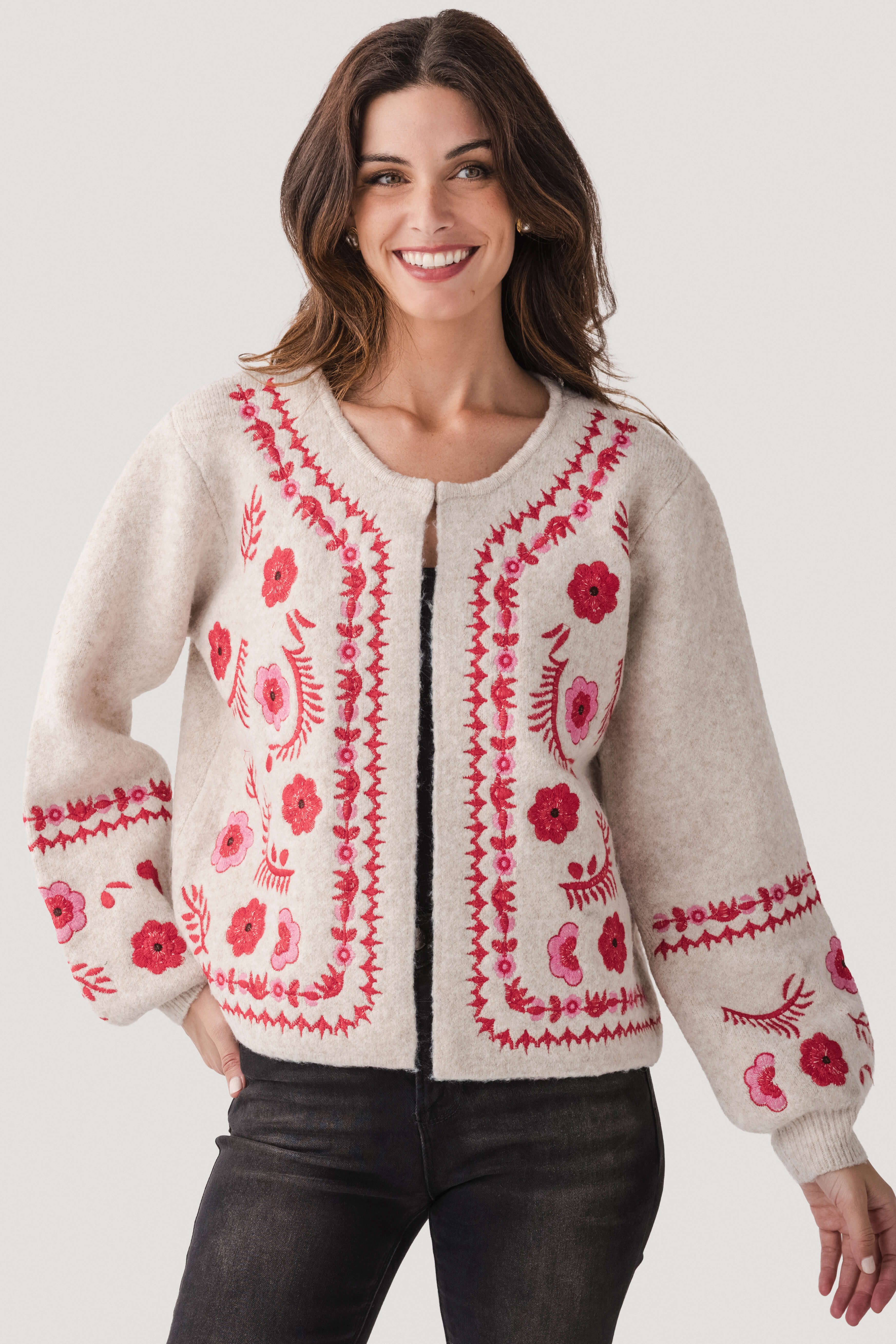 Strut & Bolt Embroidered Knit Cardigan | Social Threads