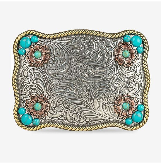 Blazin Roxx Mixed Metal Floral Scroll Turquoise Buckle | Rod's Western Palace/ Country Grace
