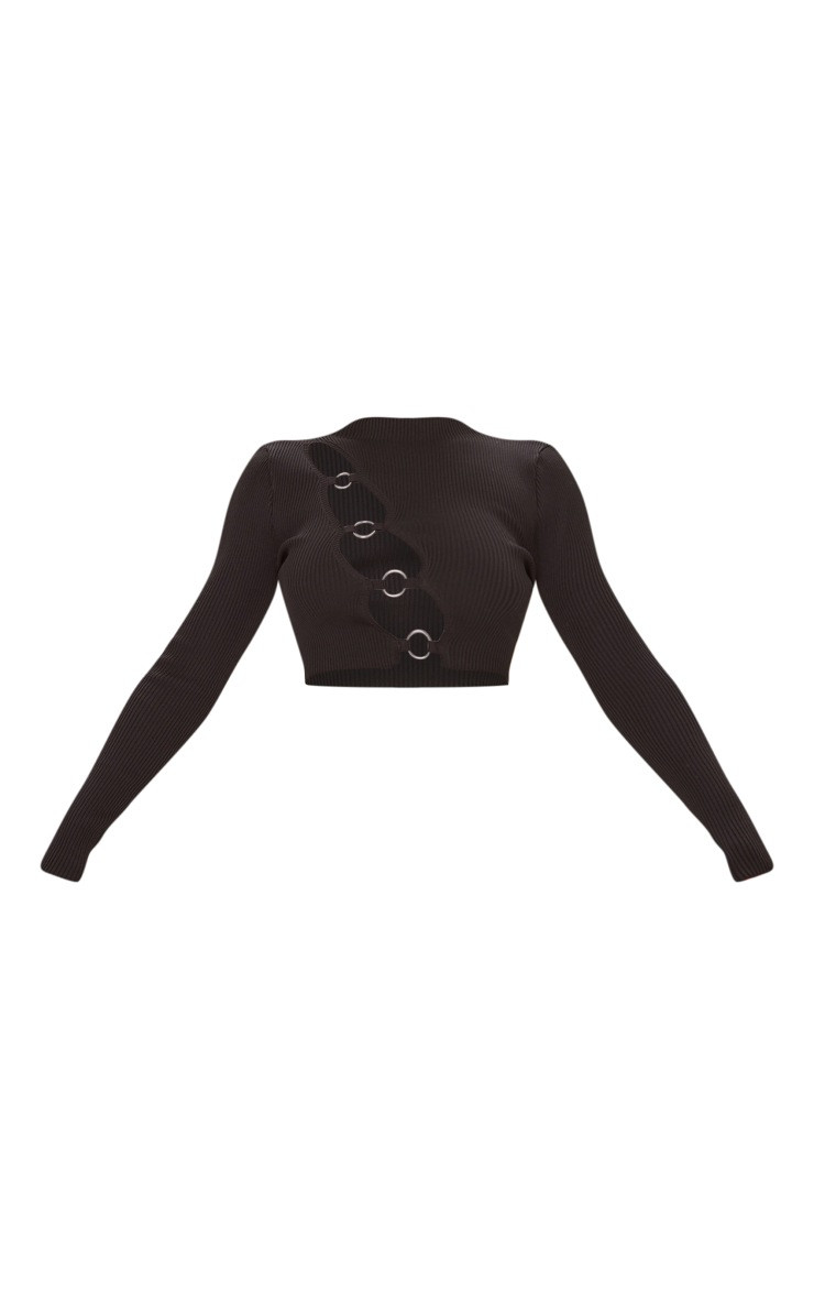 Black Ring Front Cut Out Long Sleeve Knit Top | PrettyLittleThing US