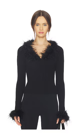 Lela Feather Cardigan in Black | Revolve Clothing (Global)