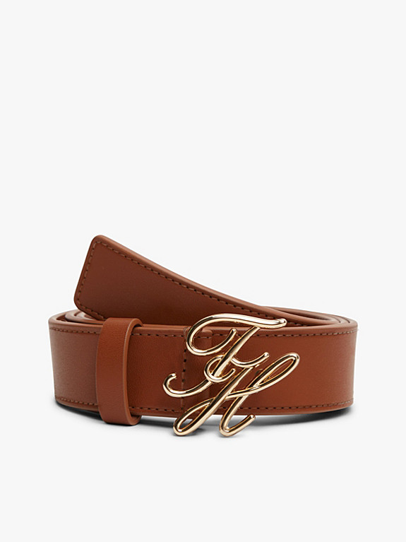 Logo Plaque Buckle Leather Belt | Brown | Tommy Hilfiger | Tommy Hilfiger UK