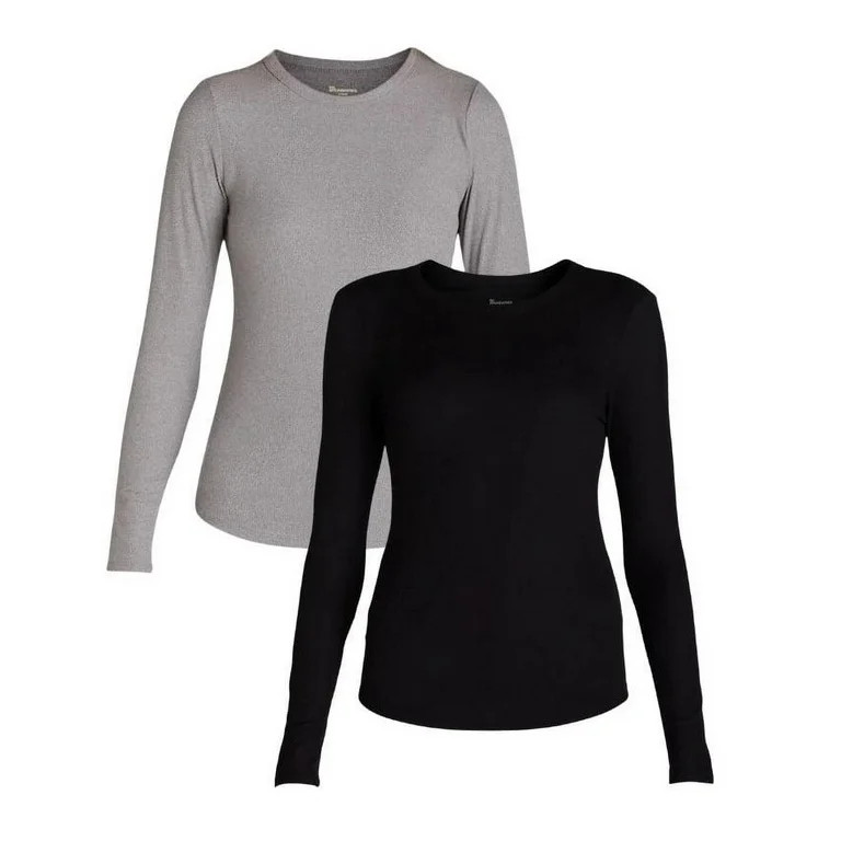 No Boundaries Ribbed Crewneck Tee with Long Sleeves, 1 or 2-Pack, Women's | Walmart (US)