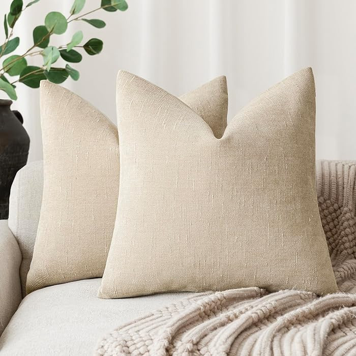 Foindtower Pack of 2 Soft Textured Throw Decorative Pillow Covers Square Accent Solid Cushion Cov... | Amazon (US)