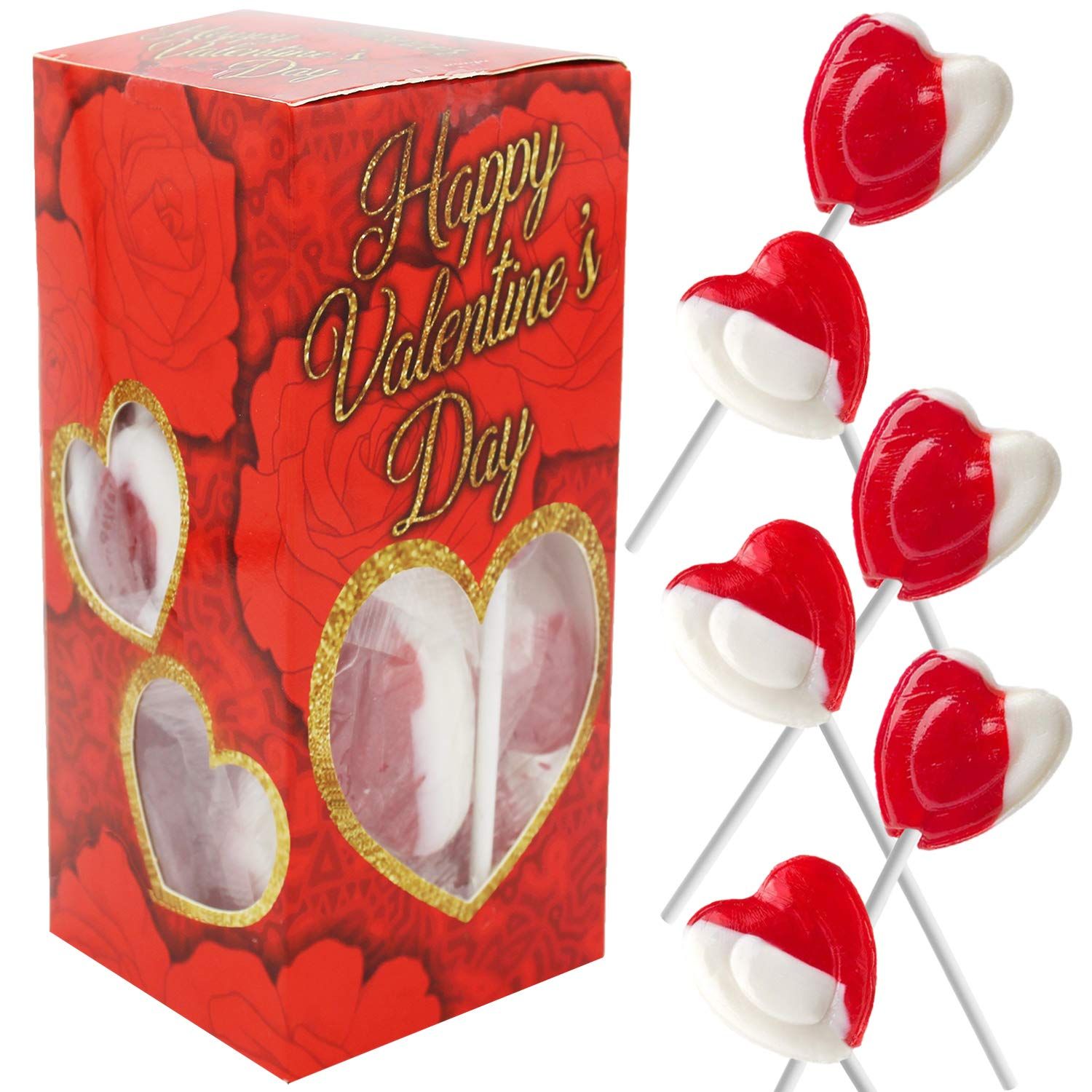 Valentine's Day Lollipops Red Heart Shaped Strawberry Flavored, Kosher Parve, Individually Wrappe... | Amazon (US)