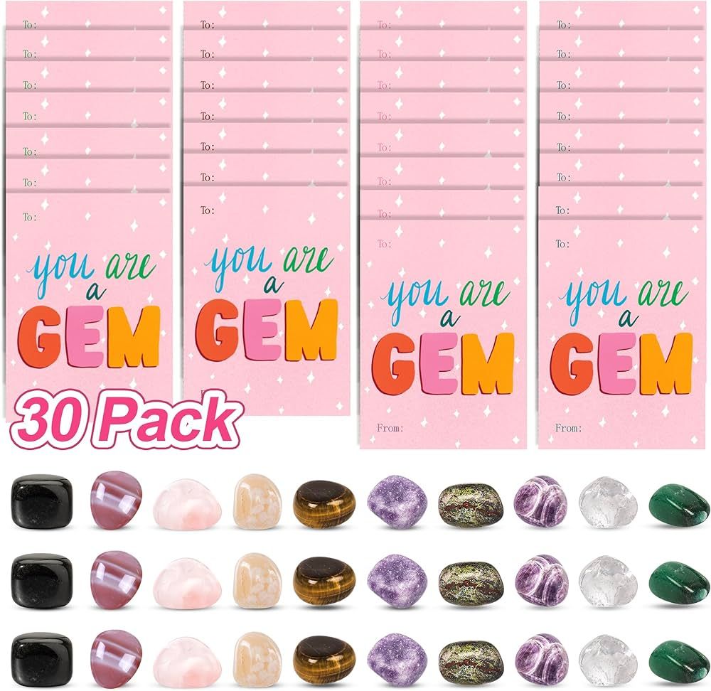 QianCannaor Valentines Day Gifts for Kids Classroom-30 Pack Crystals and Gemstones Valentines Day... | Amazon (US)