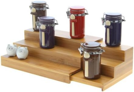 Adjustable Cupboard Organiser Spice Stepper / Serving Tray / Manicure Display. Made of Natural Ba... | Amazon (UK)