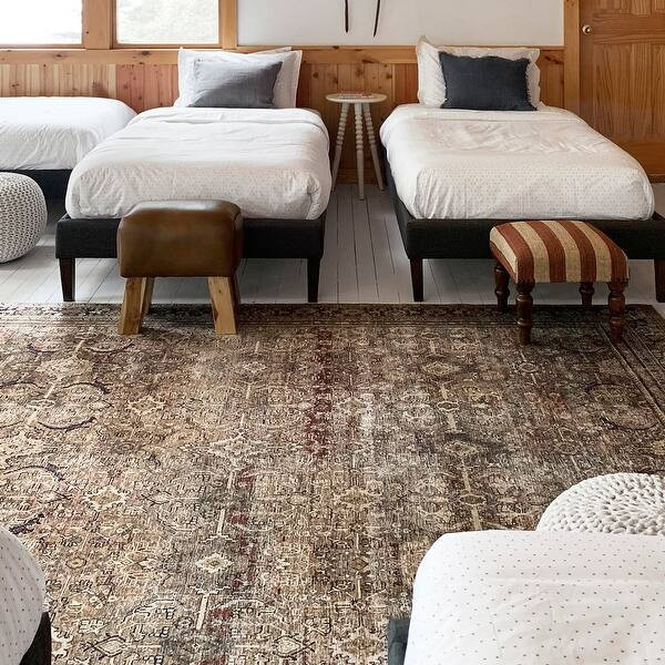 Alexander Home Isabelle Traditional Vintage Border Printed Area Rug - 9' x 12' - Olive/Charcoal | Bed Bath & Beyond