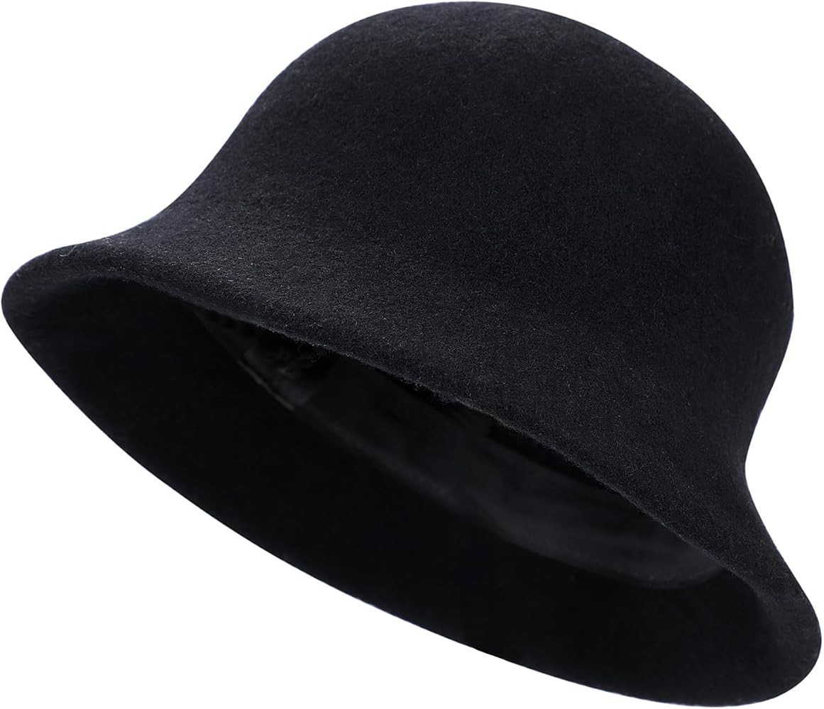 Winter Wool Bucket Hat Vintage Fisherman Cap Winter Warm Wool Felt Cloche Hat Classic Solid Color... | Amazon (UK)