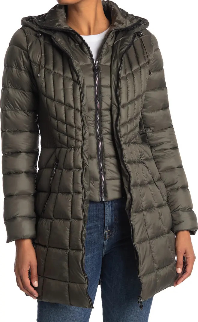 Packable Hooded Down & PrimaLoft® Fill Coat with Contrast Inset Bib | Nordstrom Rack