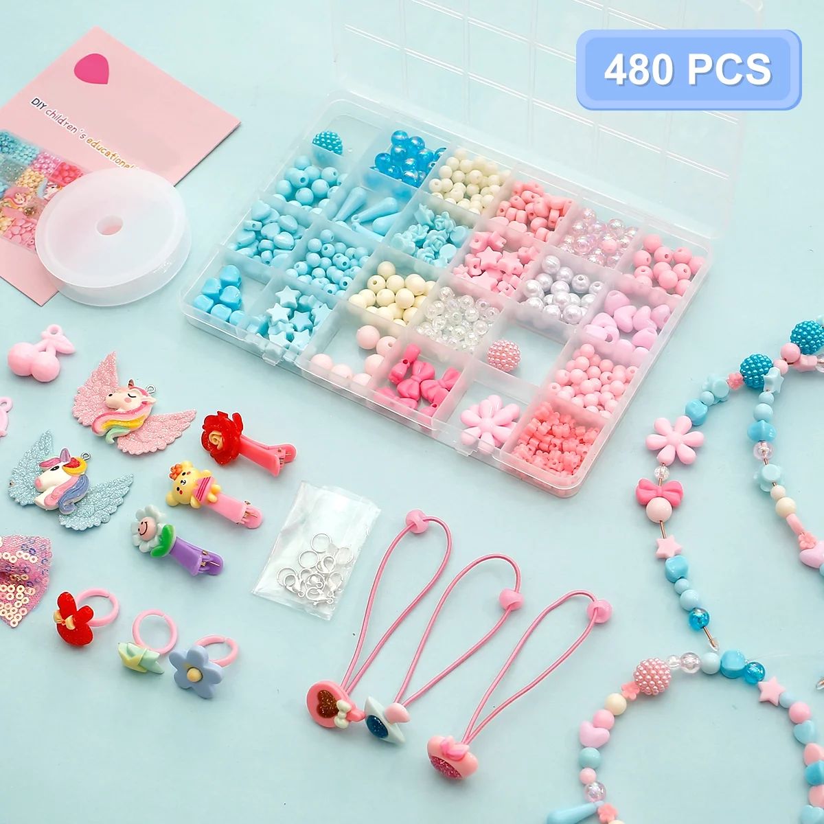 Retrok 480pcs Jewellery Making Kit with Beads Charm DIY Bracelet Making Kit Bows Stars Flowers Ne... | Walmart (US)