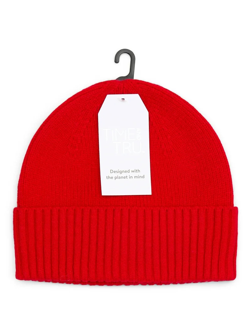 Time and Tru Women's Ribbed Beanie, Brilliant Red | Walmart (US)