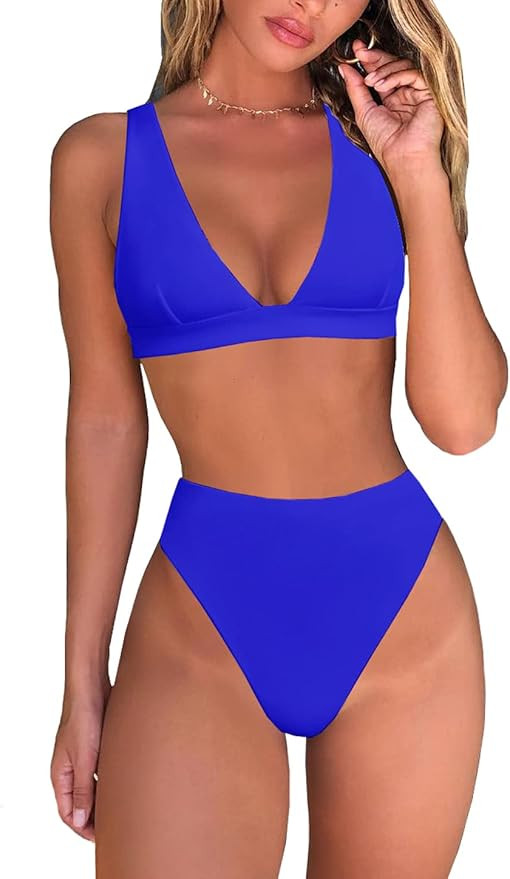 fatty tiger Womens High Waisted Thong Bikini Sets Sexy Brazilian Triangle Top Deep V Neck Two Pie... | Amazon (US)