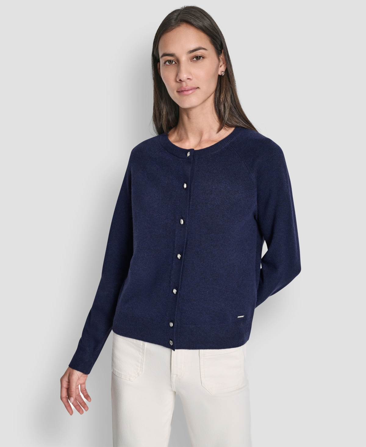 Dkny Jeans Petite Long-Sleeve Crewneck Cardigan - Peacoat | Macy's