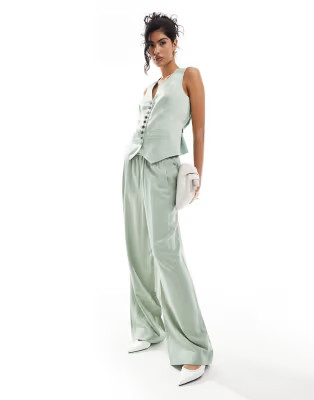 Whistles Rita luxe elasticated waist trouser in sage green co-ord | ASOS (Global)