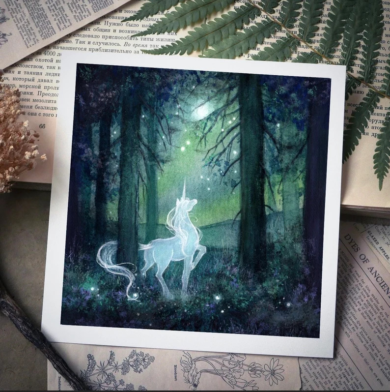 The Last Unicorn 8x8 Fine Art Print Magical Art, Gold Details, Hand Embellished, Fantasy Art - Et... | Etsy (US)