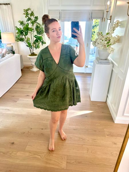 Emma’s OOTD! 🌳 Beautiful green dress from Free People that comes in white & pink as well. Perfect spring dress. It’s a two-layer dress with the top layer being sheer & the second layer a matching slip. 👏🏻

She’s wearing a size L 💗 

Oversized fit, so you can size down one size! Perfect for any occasion - you can dress this up or down. You can also separate the slip from the dress and wear it as a swimsuit coverup! 🎀🌴 

Emma pairs it with ballet flats to make an adorable outfit. 

#LTKstyletip #LTKmidsize #LTKtravel