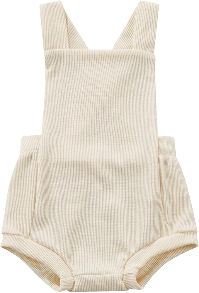 COORALLY Newborn Baby Boys Girls Sleeveless Romper Bodysuit Solid Color Backless Straps Backless ... | Amazon (US)