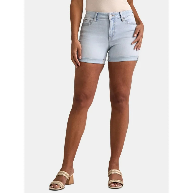 Time and Tru Women's Rolled Cuff Denim Shorts, 4" Inseam, Size 0-22 | Walmart (US)