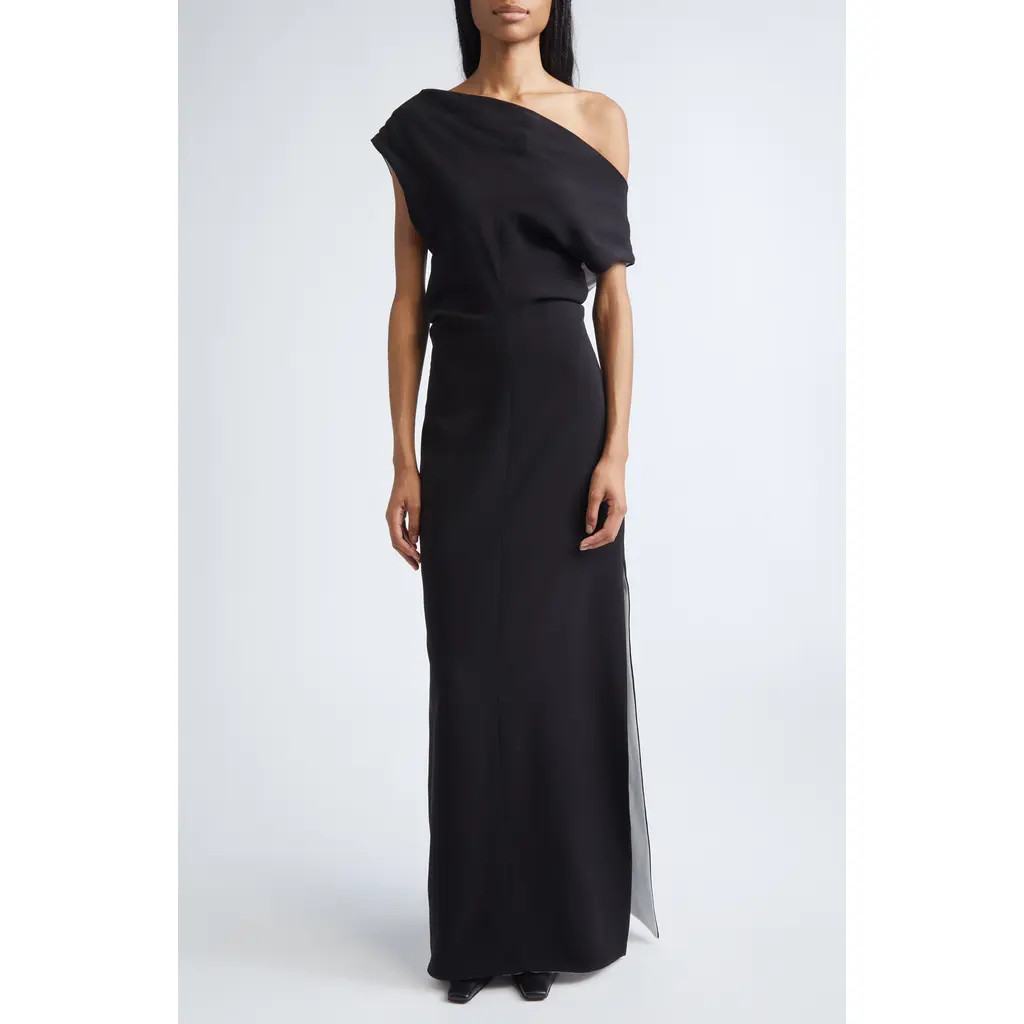 Proenza Schouler Rosina Off the Shoulder Light Double Crepe Maxi Dress in Black at Nordstrom, Size 4 | Nordstrom