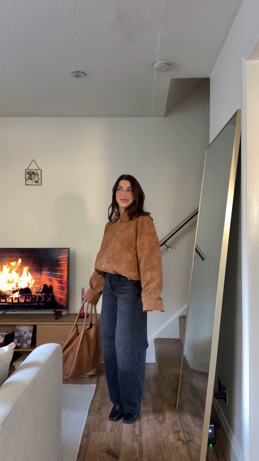 Petite outfit, style, fashion, suede, faux, jacket, jeans, barrel leg, black wash jeans, heeled boots, black boots, chic outfit, wardrobe, essentials, tan, shoulder bag, tote bag, asos, topshop, H&M, simple, easy, casual 

#LTKwinter #LTKuk #LTKpetite