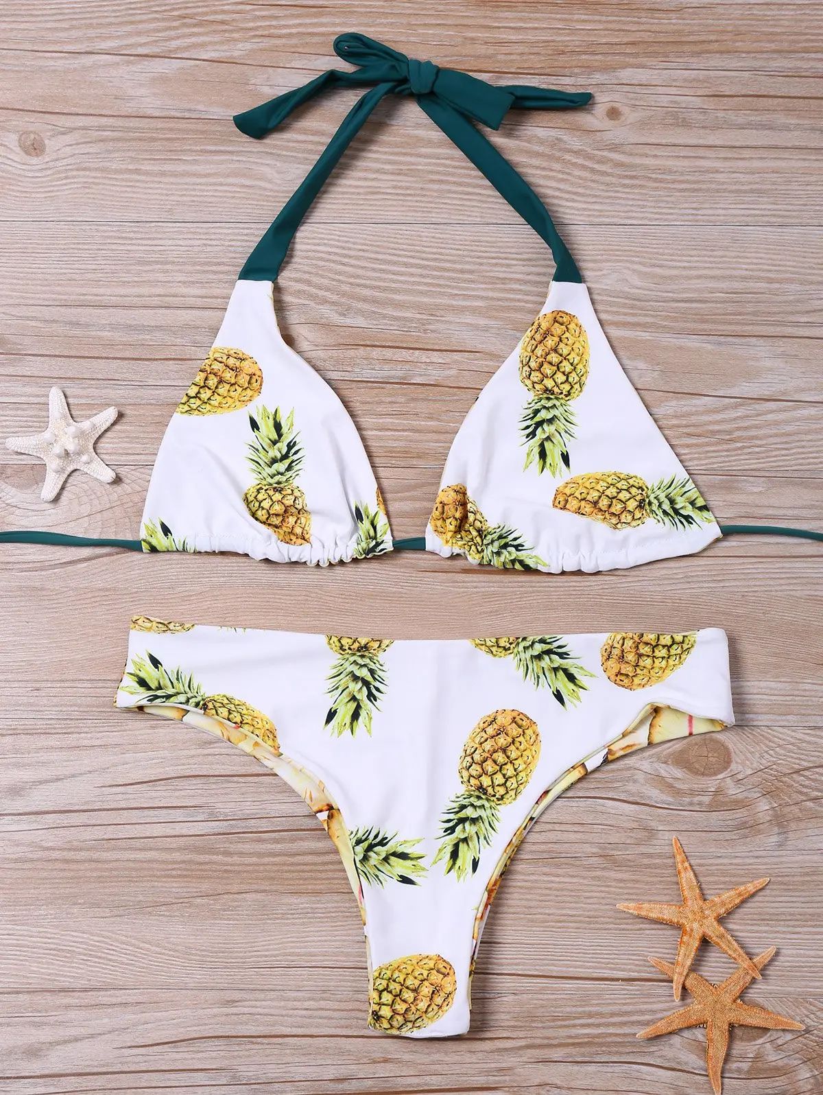 Pineapple Pattern Halter Neck Bikini Set | Rosegal US