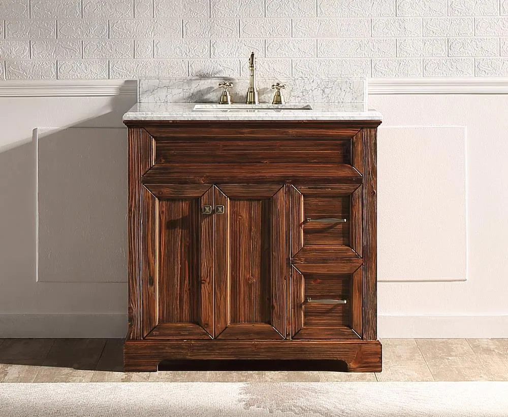 SUPREME WOOD Shasta 36-in Wooden brown Undermount Single Sink Bathroom Vanity with White Carrara Natural Marble Top one_size | 66036-CAB-TB-SQ | Lowe's