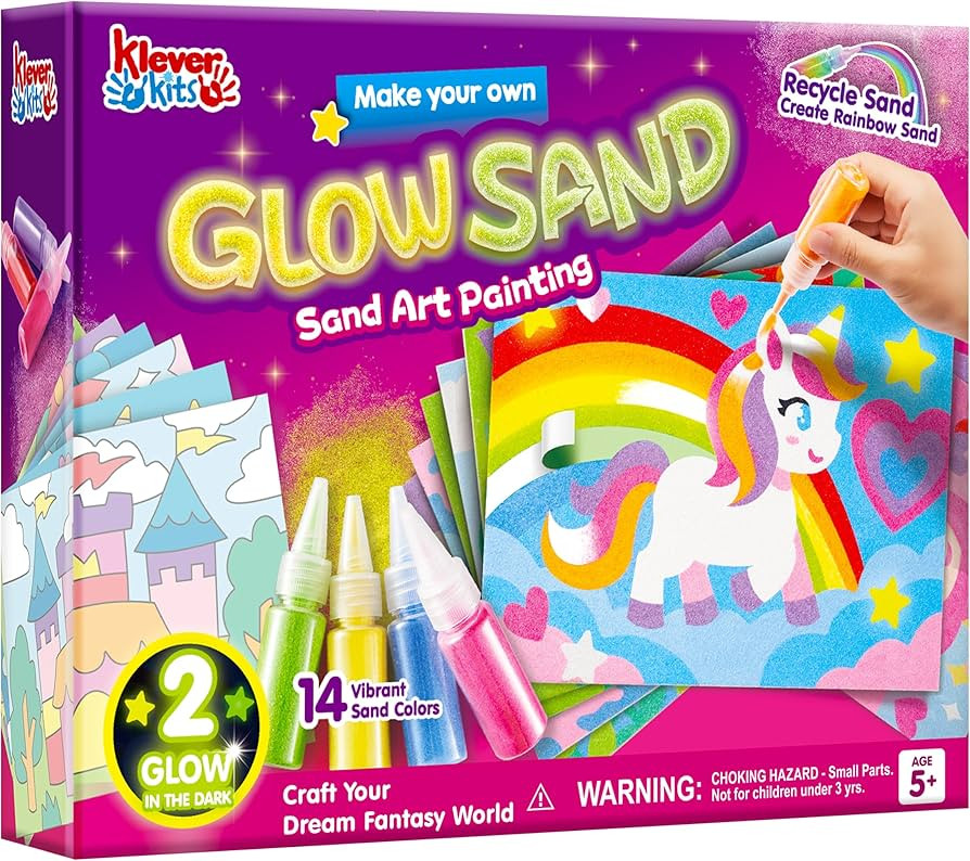 Klever Kits GlowSand Sand Art Kits for Kids, Glow in The Dark Sand Painting with 14 Colors, 6 Fan... | Amazon (US)