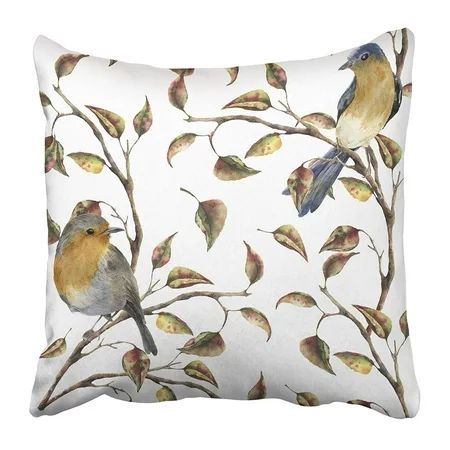 ECCOT Watercolor with Robin Sitting on Tree Branch Autumn with Birds and Fall Leaves White Pillow... | Walmart (US)
