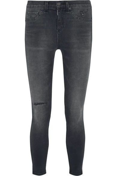 rag & bone - The Capri Cropped Distressed Mid-rise Skinny Jeans - Gray | NET-A-PORTER (US)